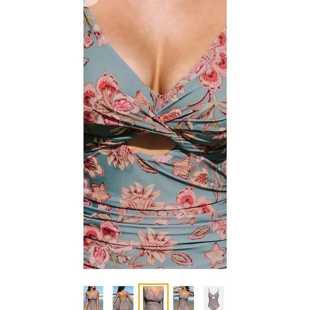 Cupshe Women's One Piece Swimsuit Tummy Control V Neck Bathing Suit Size Medium - Picture 3 of 16